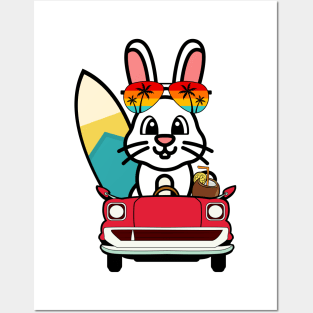 Cute bunny driving to the beach Posters and Art